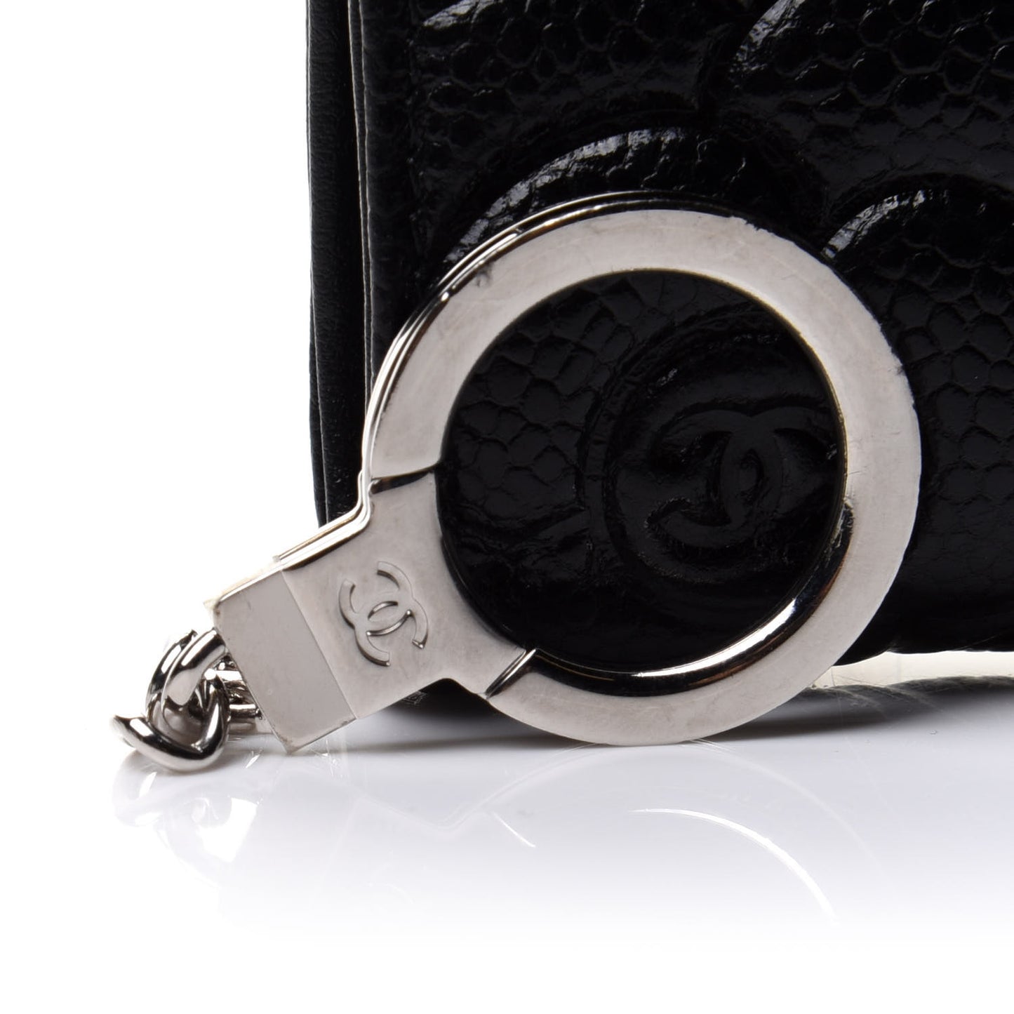 Caviar Camellia Embossed Key Holder Case Black