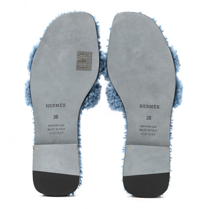 Hermes Woolskin Oran Sandals 36 Bleu 5 of 8