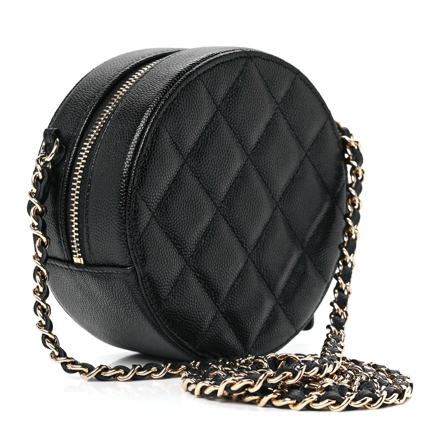 Caviar Quilted Round Clutch With Chain Black
