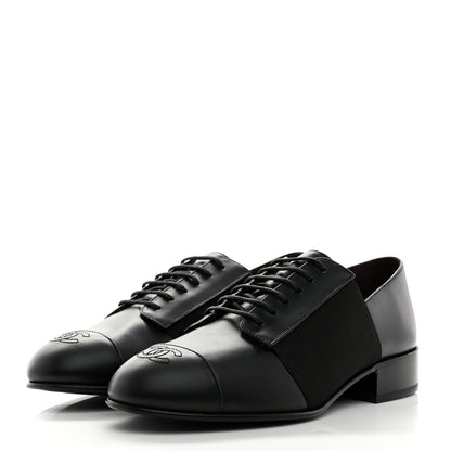 Chanel Calfskin Elastic Lace Up Cap Toe CC Loafers 36 Black 4 of 9