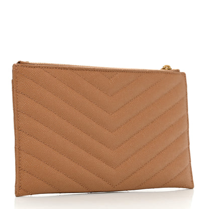 Saint Laurent Grain De Poudre Chevron Monogram Bill Pouch Dune 3 of 8