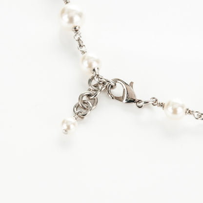 Chanel Crystal Pearl CC Long Necklace Silver 5 of 5