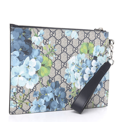 Gucci GG Supreme Monogram Blooms Small Zip Wristlet Pouch Beige Blue Black 2 of 8