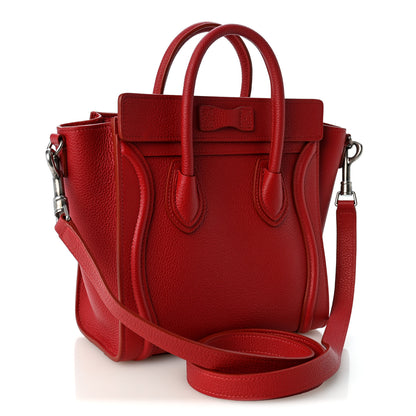 Celine Drummed Calfskin Nano Luggage Red 2 of 10
