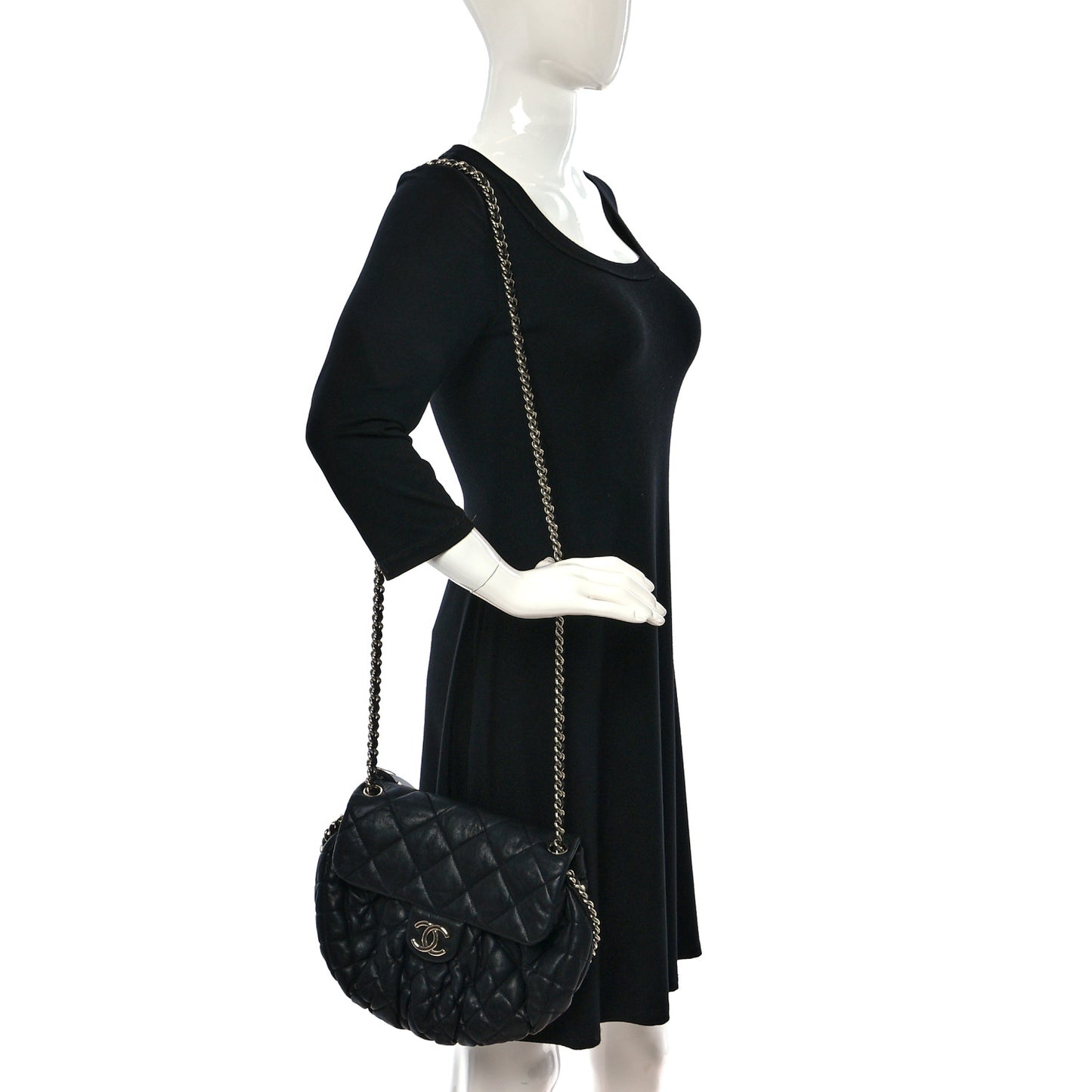 Washed Lambskin Quilted Chain Around Flap Black