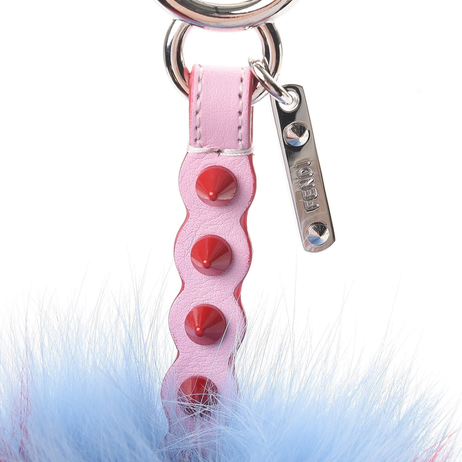 Fendi Fox Fur Vitello Dolce Heart Studded Pom Pom Bag Charm Nebula Rosso 4 of 6