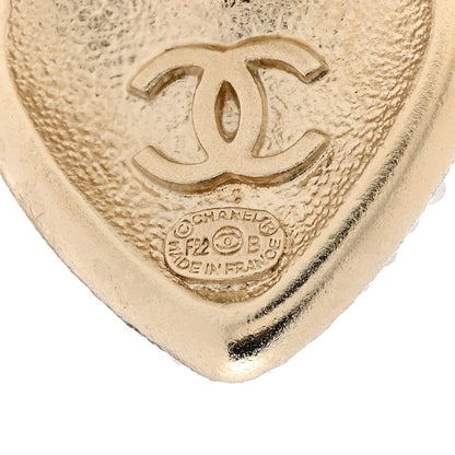 Chanel Pearl Crystal CC Heart Earrings Gold White 3 of 5