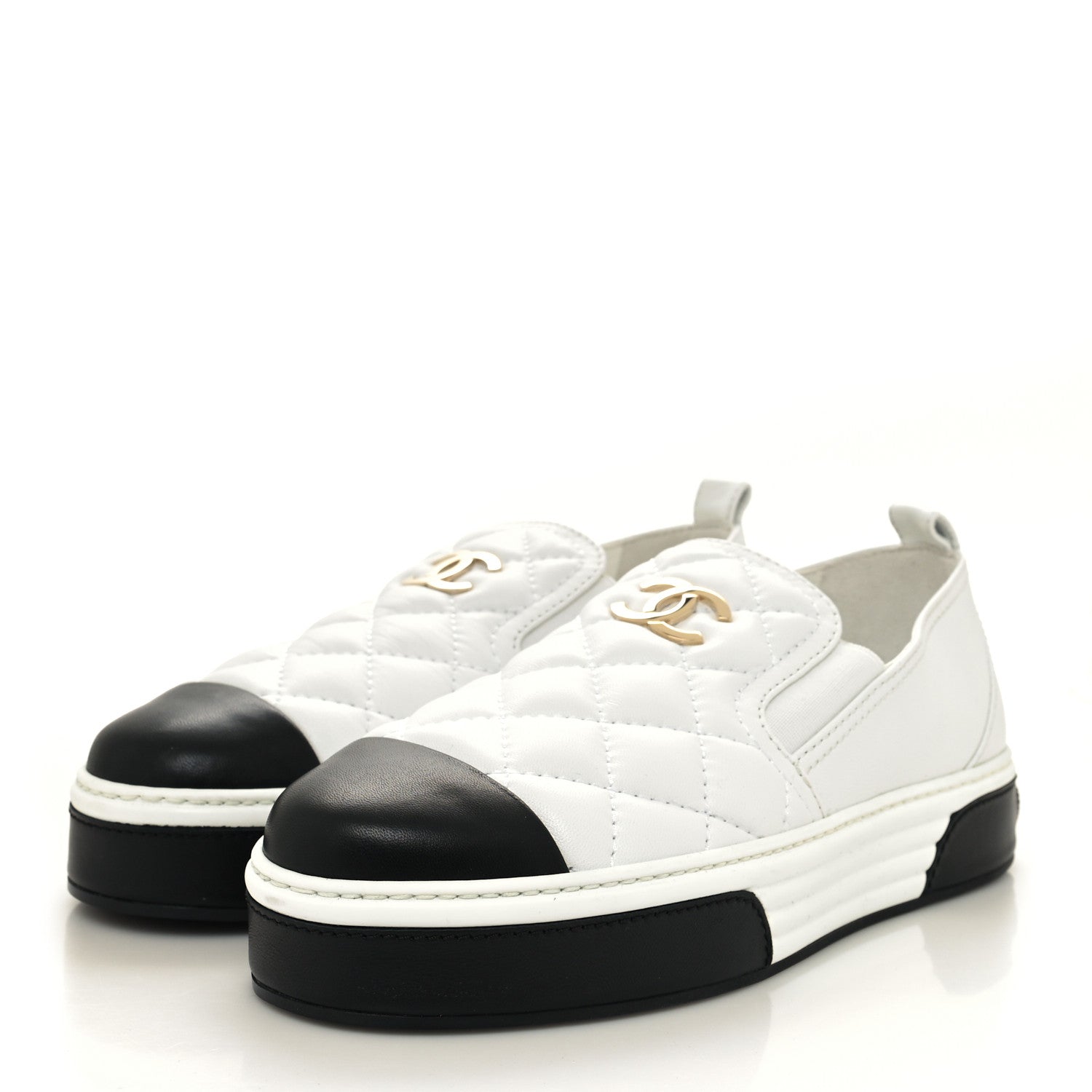 Chanel Lambskin Quilted Womens CC Stroll Sneakers 39 White 3 of 8