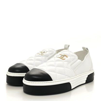Chanel Lambskin Quilted Womens CC Stroll Sneakers 39 White 3 of 8