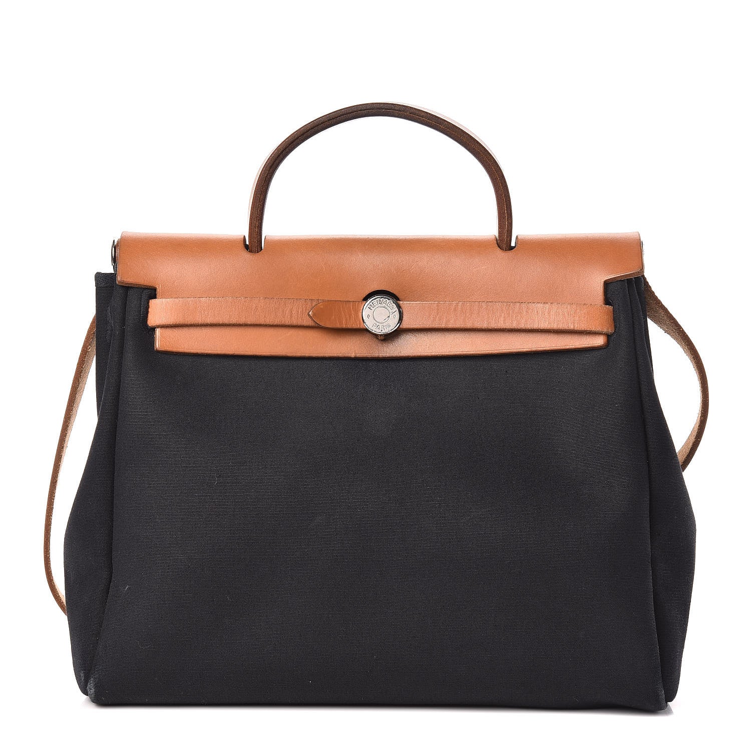 Hermes Toile Vache Calfskin Herbag 30 PM Black Natural 1 of 16