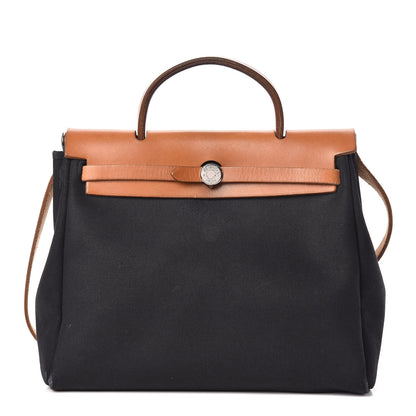 Hermes Toile Vache Calfskin Herbag 30 PM Black Natural 1 of 16
