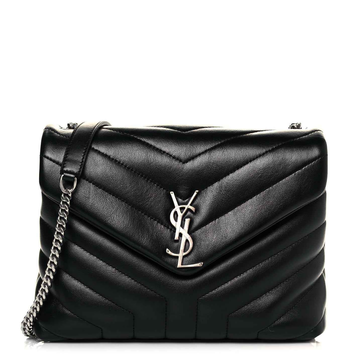 Calfskin Y Quilted Monogram Small Loulou Chain Satchel Black