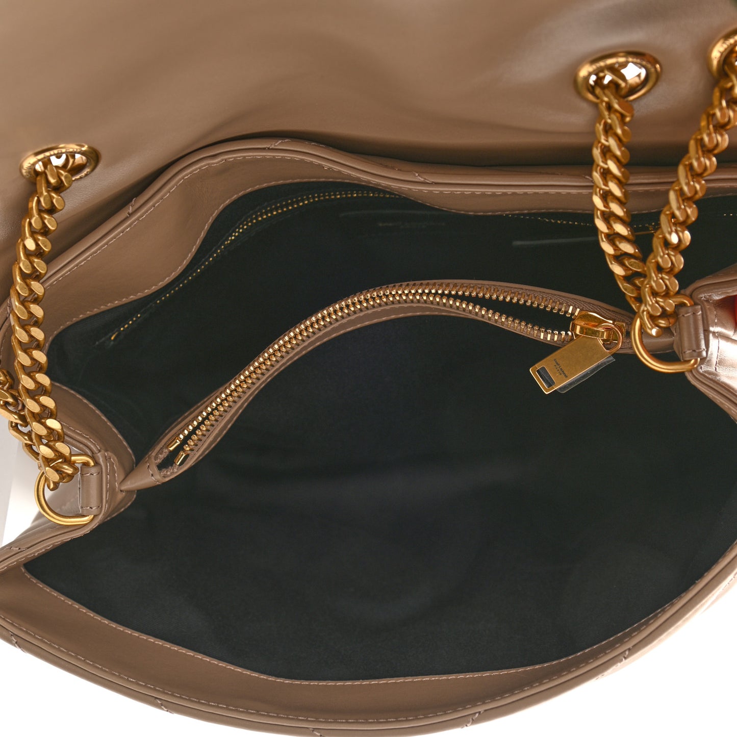 Calfskin Y Quilted Monogram Medium Loulou Chain Satchel Dark Latte