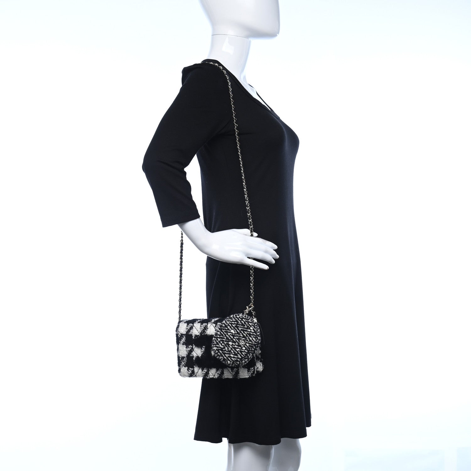 Chanel Tweed Shearling Quilted Chanel Wallet On Chain WOC and Coin Purse White Black 2 of 10