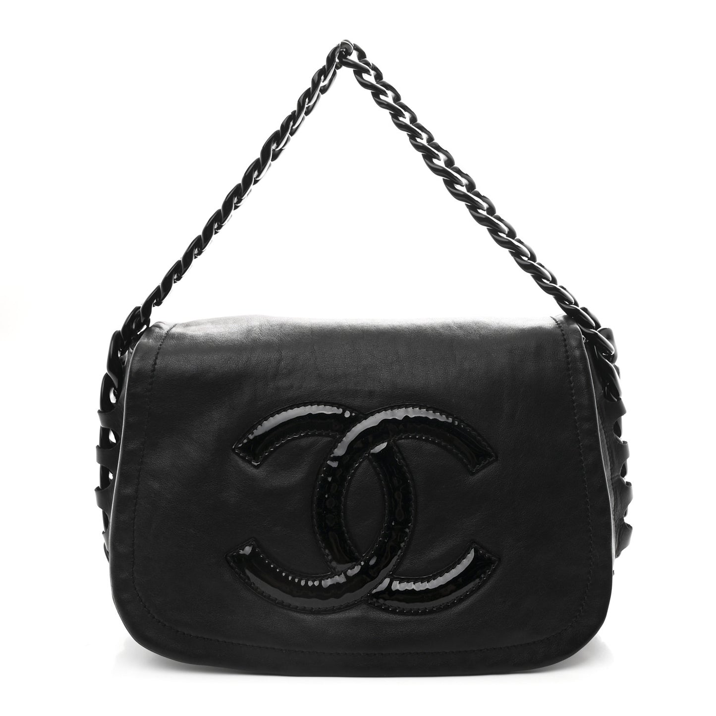 Calfskin Modern Chain Rhodoid Flap Black