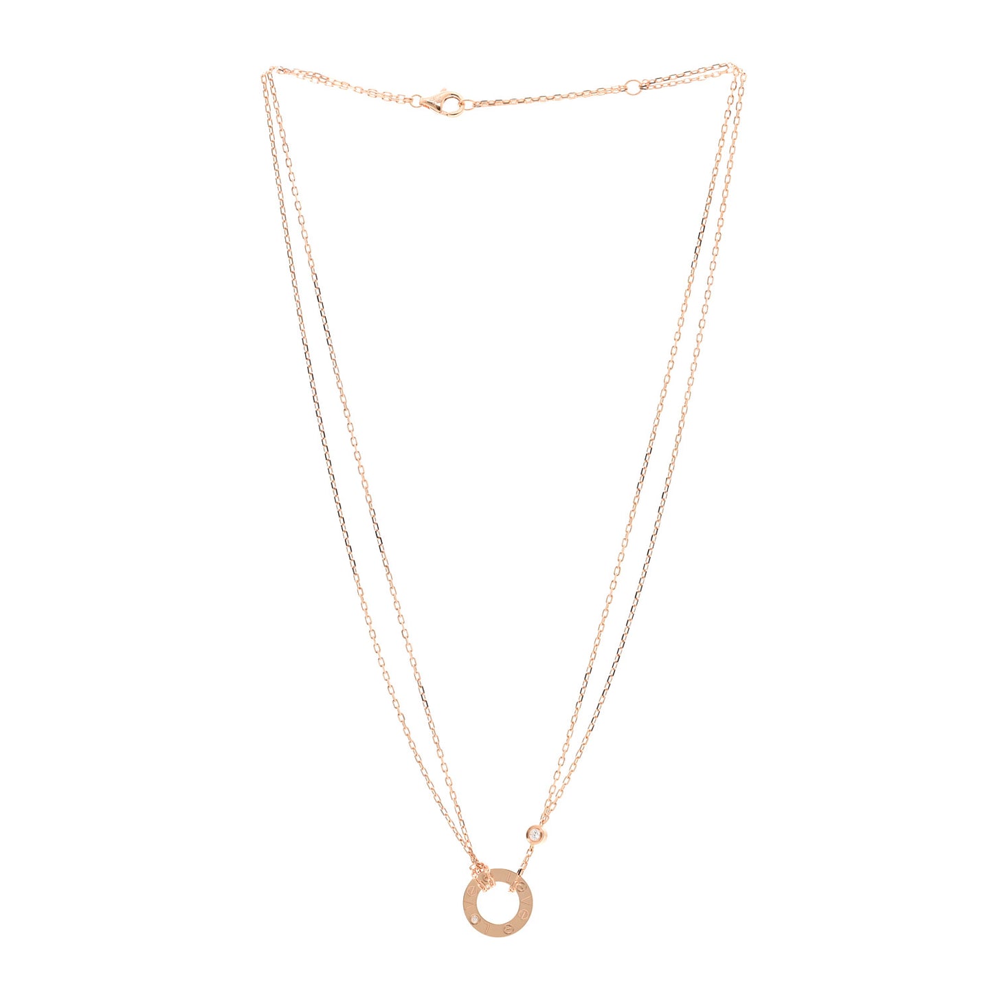 18K Pink Gold 2 Diamond LOVE Necklace