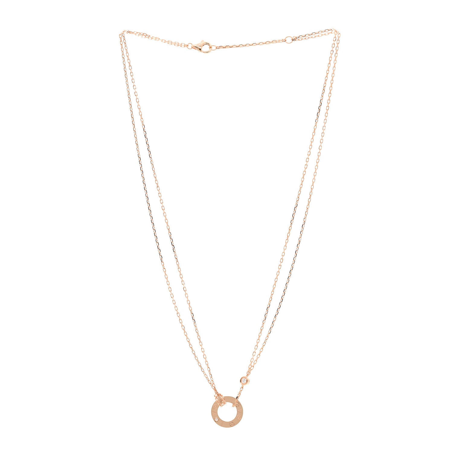Cartier 18K Pink Gold 2 Diamond LOVE Necklace 3 of 5