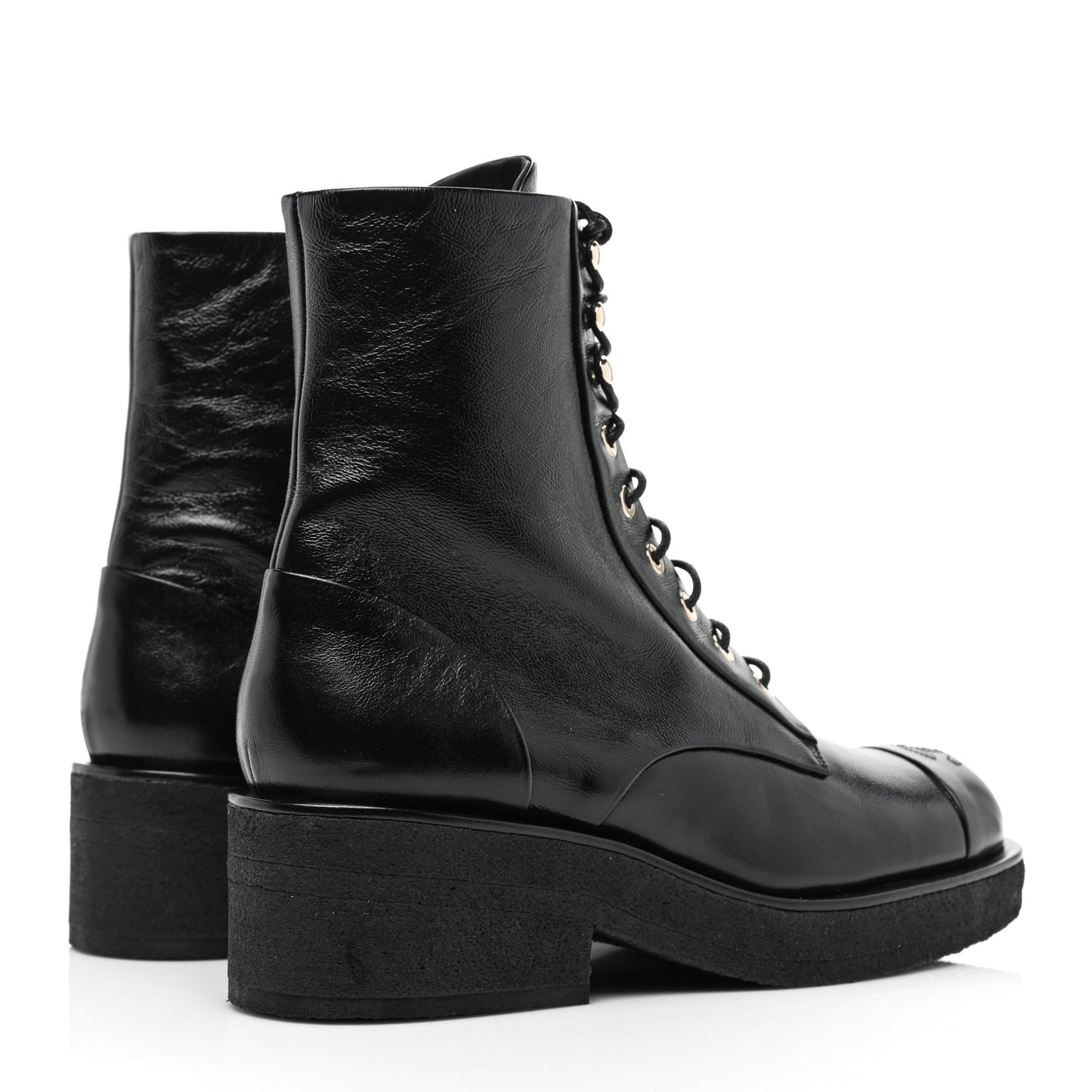 Calfskin Cap Toe Combat Boots 39 Black