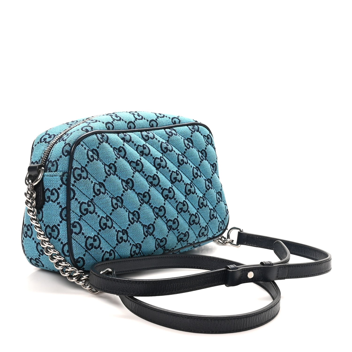 Gucci Monogram Multicolor Matelasse Diagonal Small GG Marmont Chain Shoulder Bag Light Blue Light Blue 3 of 10
