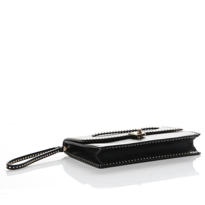 Valentino Garavani Calfskin Rockstud Turn Lock Flap Clutch Black 4 of 6