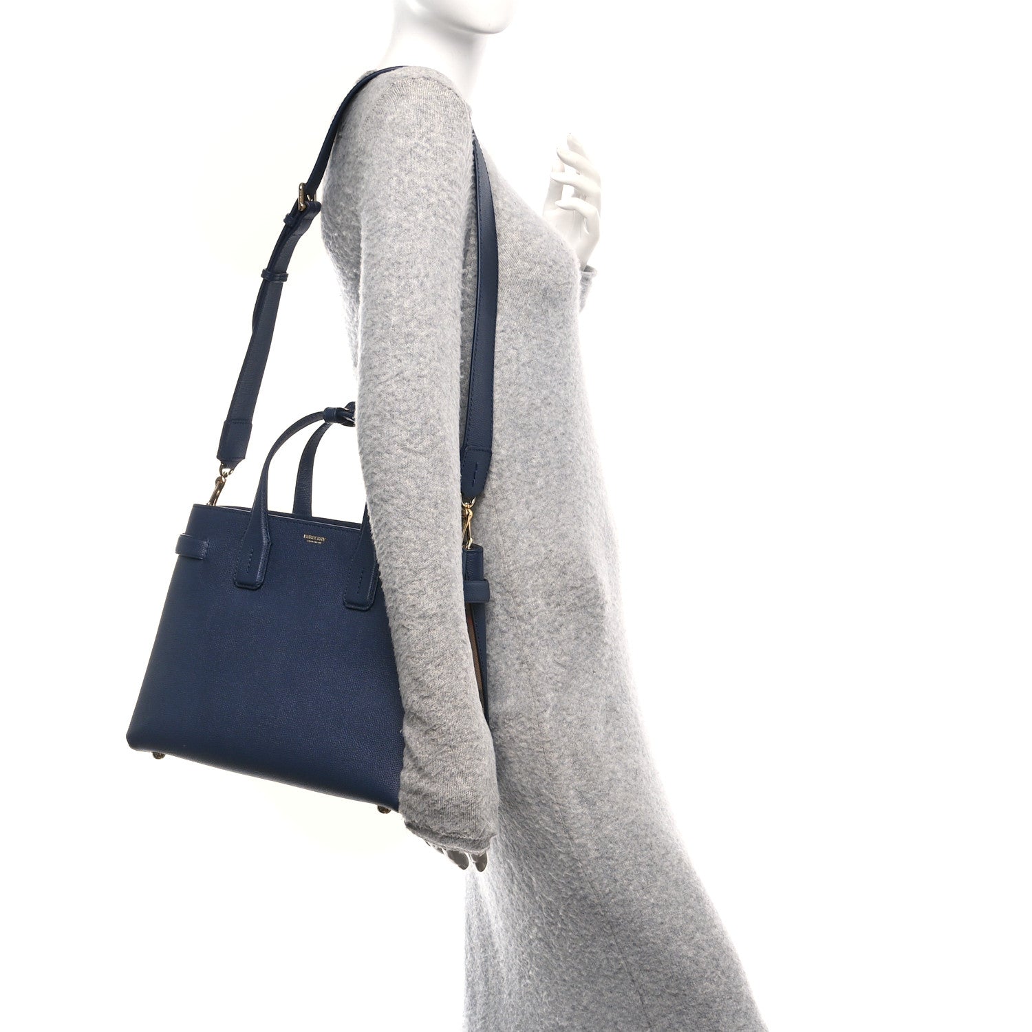 Burberry Grainy Calfskin House Check Medium Banner Tote Regency Blue 2 of 10