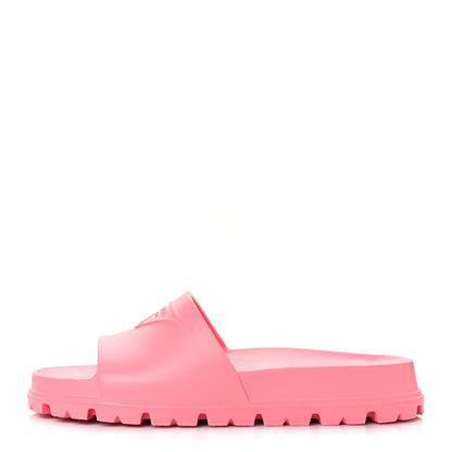 Prada EVA Rubber Triangle Logo Embossed Womens Lug Sole 20mm Slide Sandals 39 Begonia 1 of 9