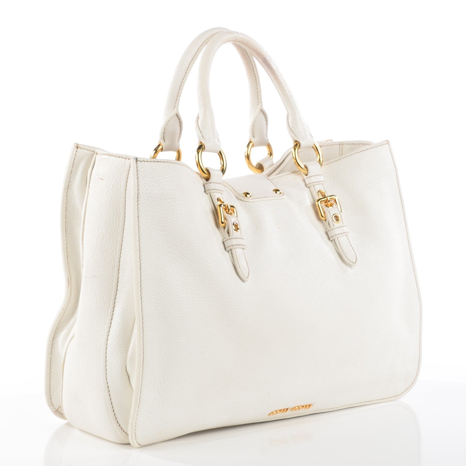 Miu Miu Goatskin Madras Top Handle Tote Bianco 16 of 22