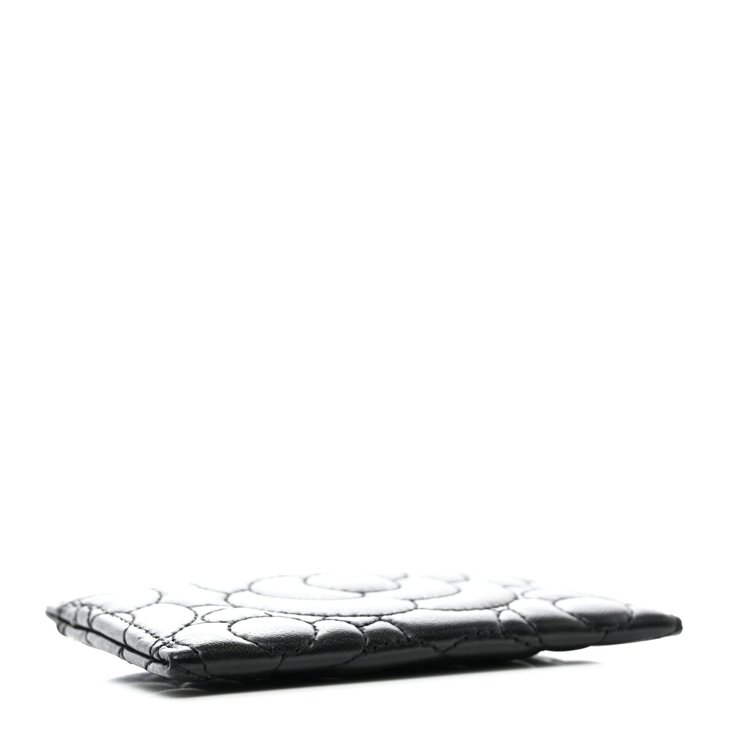 Lambskin Camellia Embossed Card Holder Black