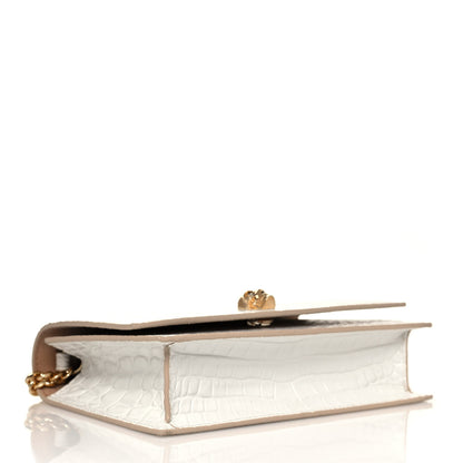 Alexander McQueen Calfskin Crocodile Embossed Skull Mini Crossbody Bag White 4 of 12