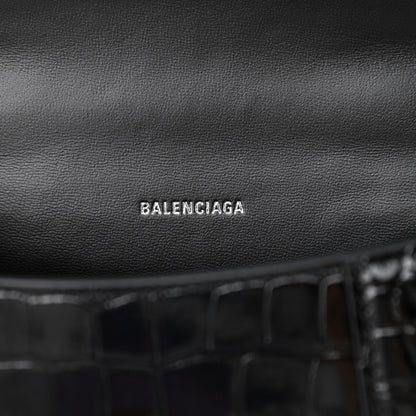 Balenciaga Shiny Calfskin Monochrome Crocodile Embossed Hourglass Top Handle Bag XS Black 6 of 11