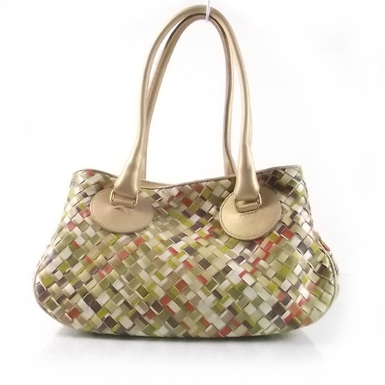 Woven Leather Satchel Multicolor