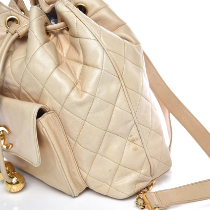 Chanel Lambskin Quilted Drawstring Backpack Beige 9 of 17