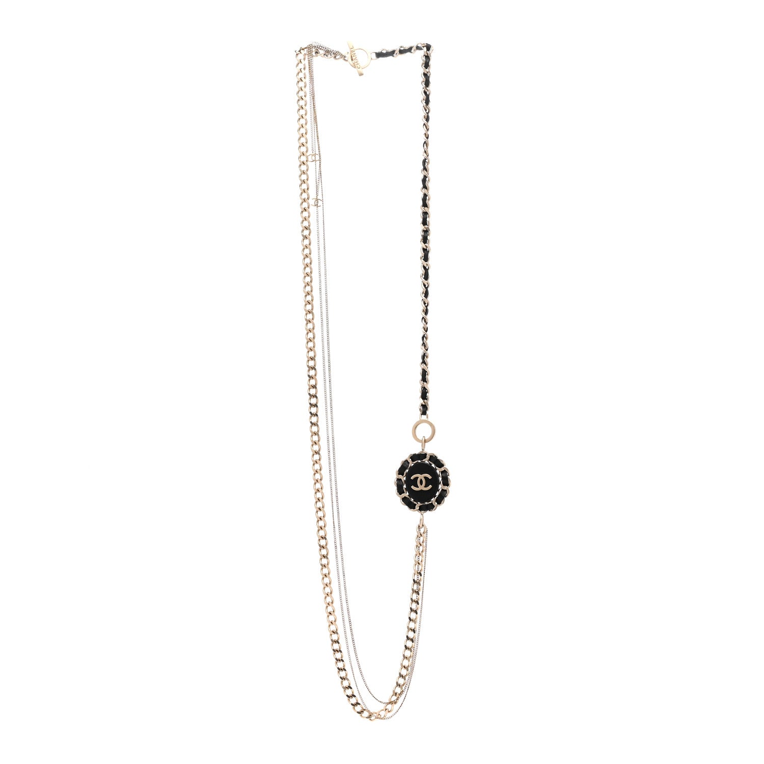 Chanel Lambskin CC Long Chain Necklace Black Gold 3 of 4