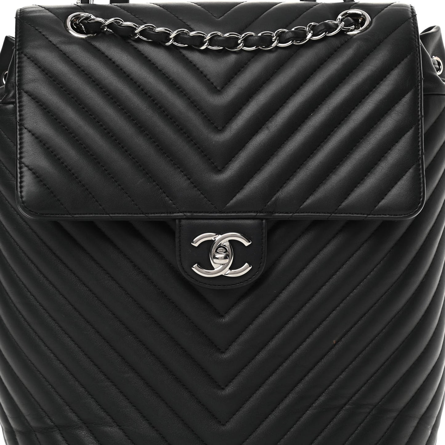 Calfskin Chevron Quilted Large Urban Spirit Backpack Black