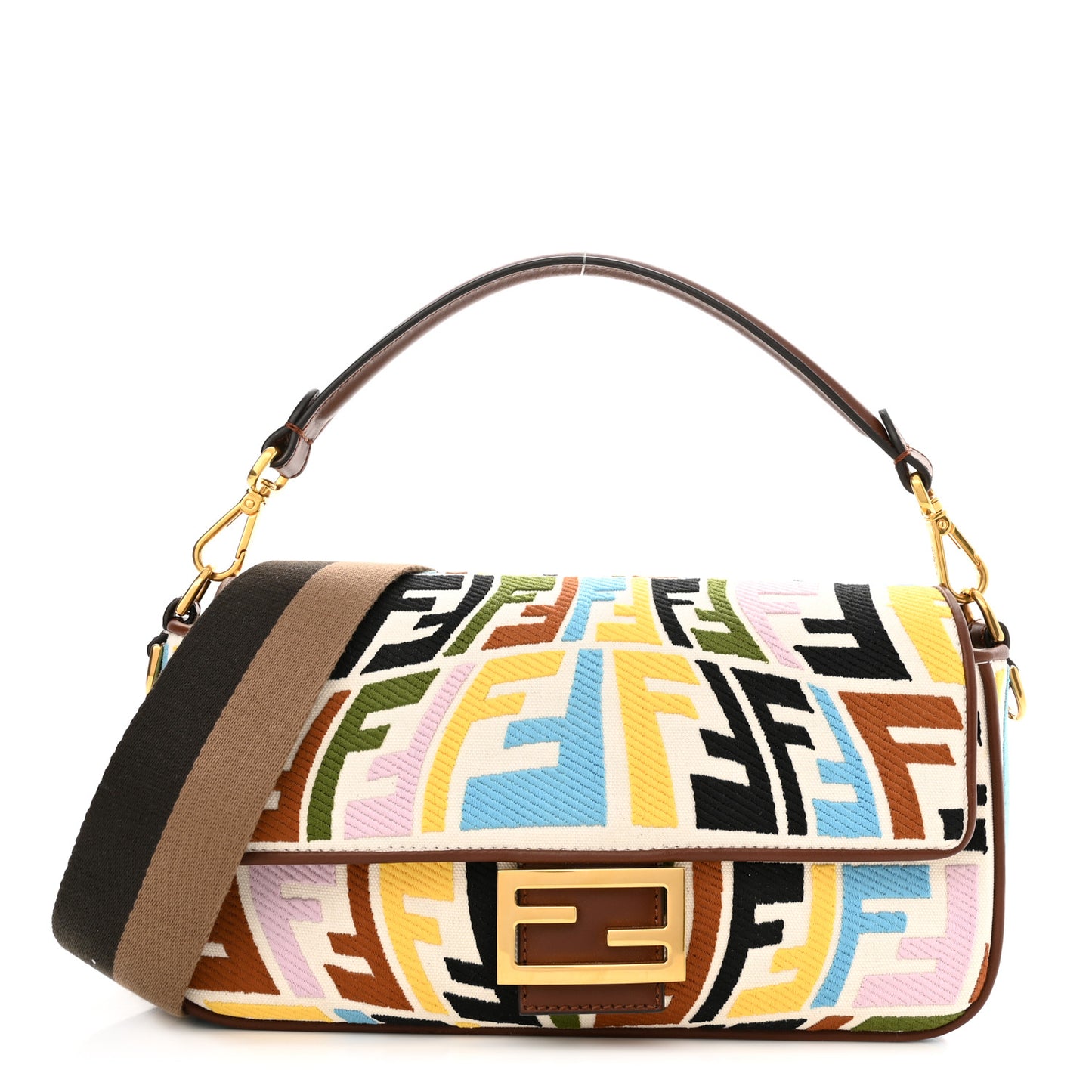 X SARA COLEMAN Canvas Vitello King Seta FF Fish Eye Embroidered Baguette Grezzo Multicolor Ghianda