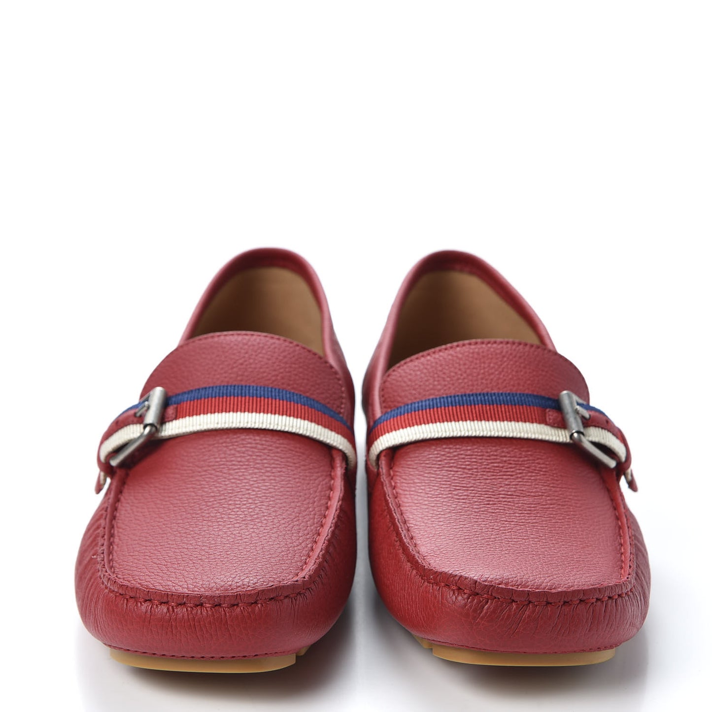 Calfskin Mens Web Sylvie Web Buckle Driver Loafers 8.5 Red