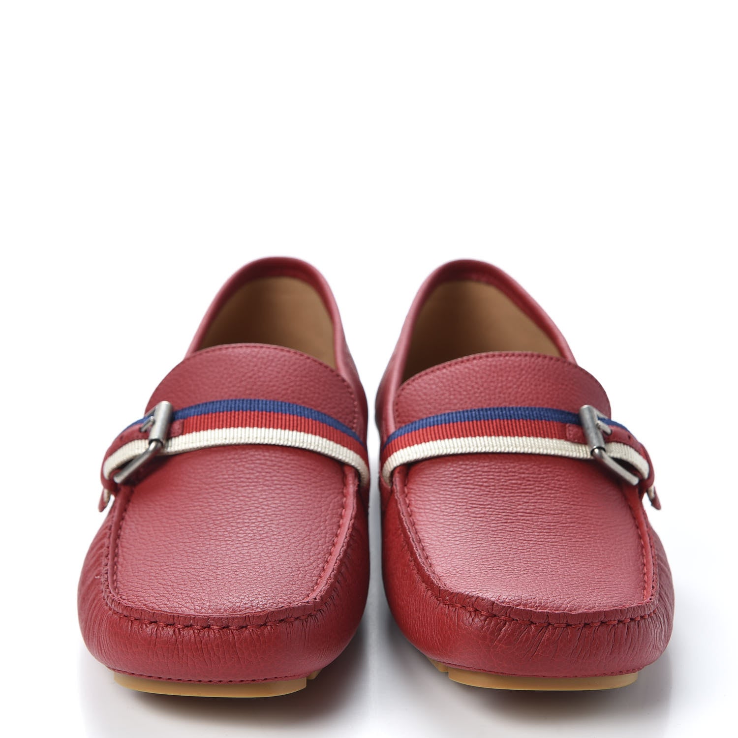 Gucci Calfskin Mens Web Sylvie Web Buckle Driver Loafers 8.5 Red 3 of 11