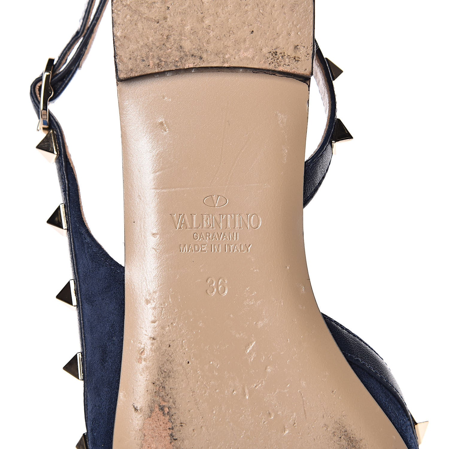 Valentino Garavani Suede Nappa Rockstud Slingback Flats 36 Marine 7 of 9