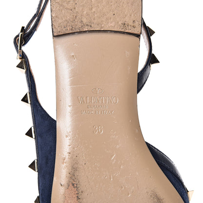 Valentino Garavani Suede Nappa Rockstud Slingback Flats 36 Marine 7 of 9
