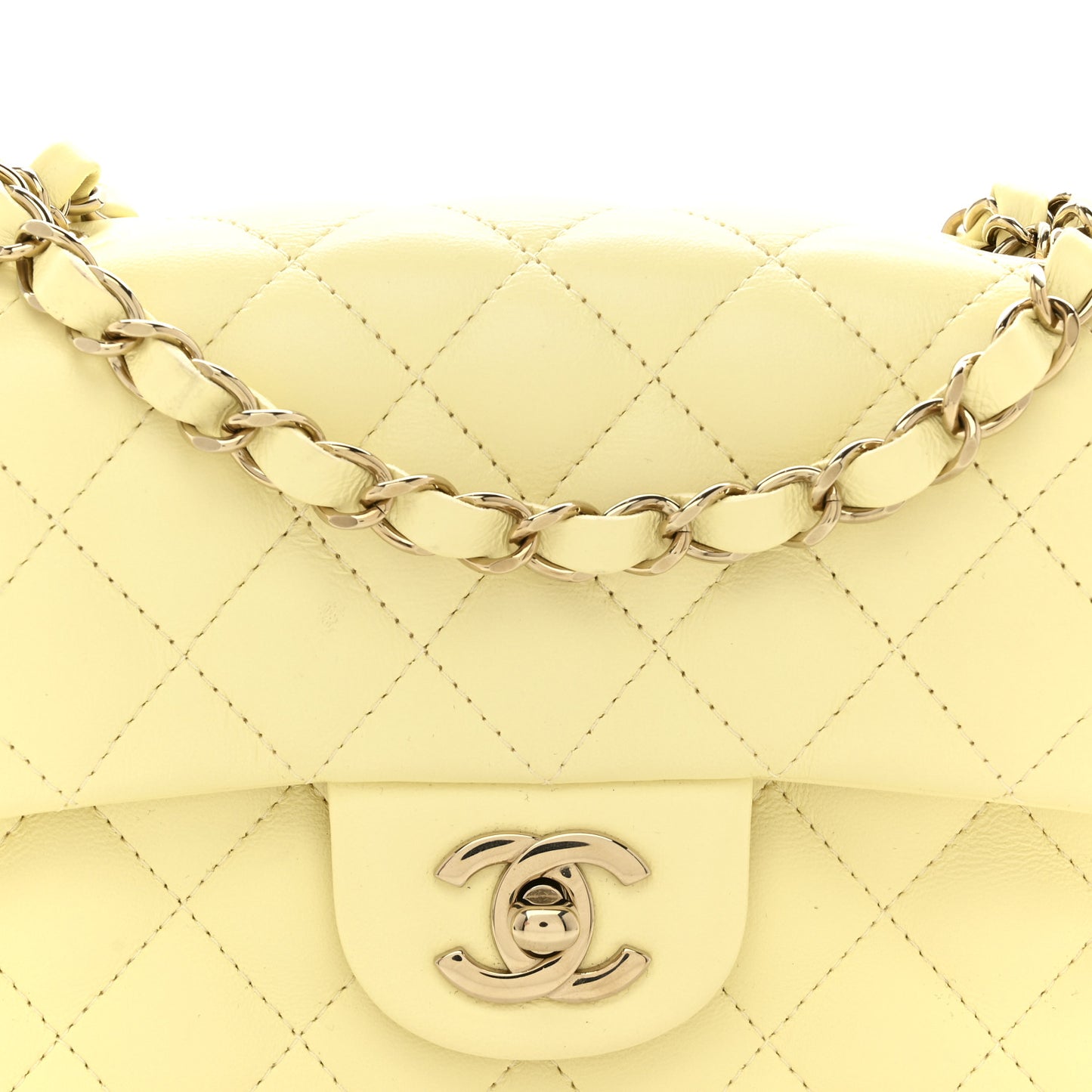 Lambskin Quilted Mini Rectangular Flap Light Yellow
