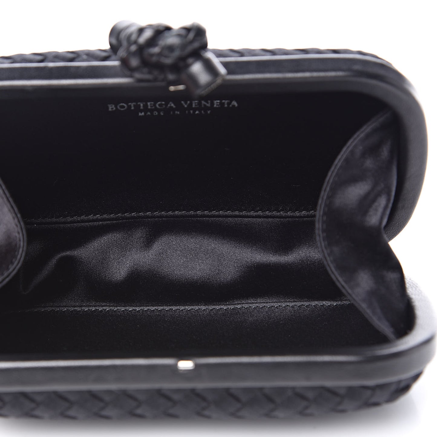 Satin Intreccio Impero Knot Clutch Black