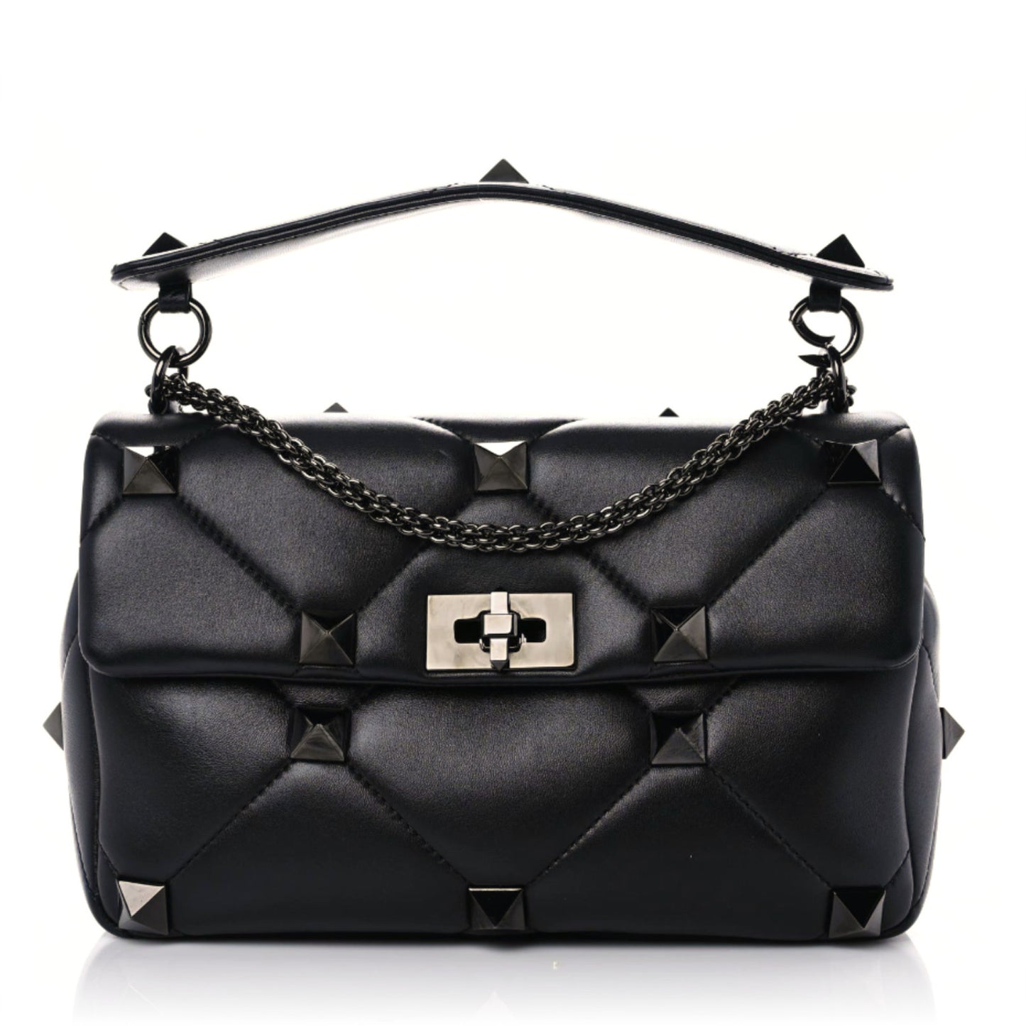 Nappa Monochrome Large Roman Stud Shoulder Bag Black