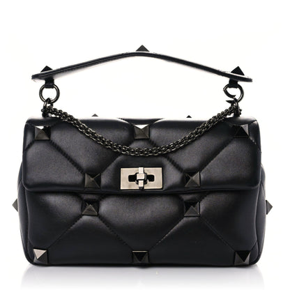 Valentino Garavani Nappa Monochrome Large Roman Stud Shoulder Bag Black 1 of 14
