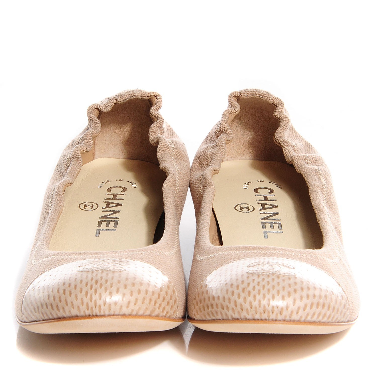 Chanel Toile Snakeskin Cap Toe CC Ballerina Flats 37 Dark Beige 2 of 8