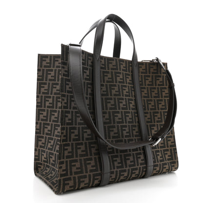Fendi Recycled Fabric Jacquard Vitello Astro FF 1974 Shopping Tote Tobacco Moro Ebano 3 of 12