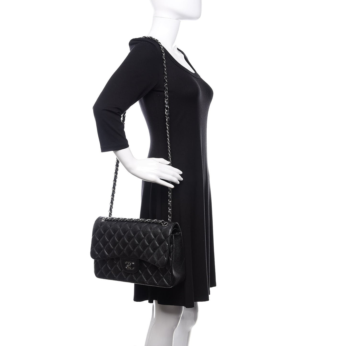 Iridescent Caviar Quilted Jumbo Double Flap Black