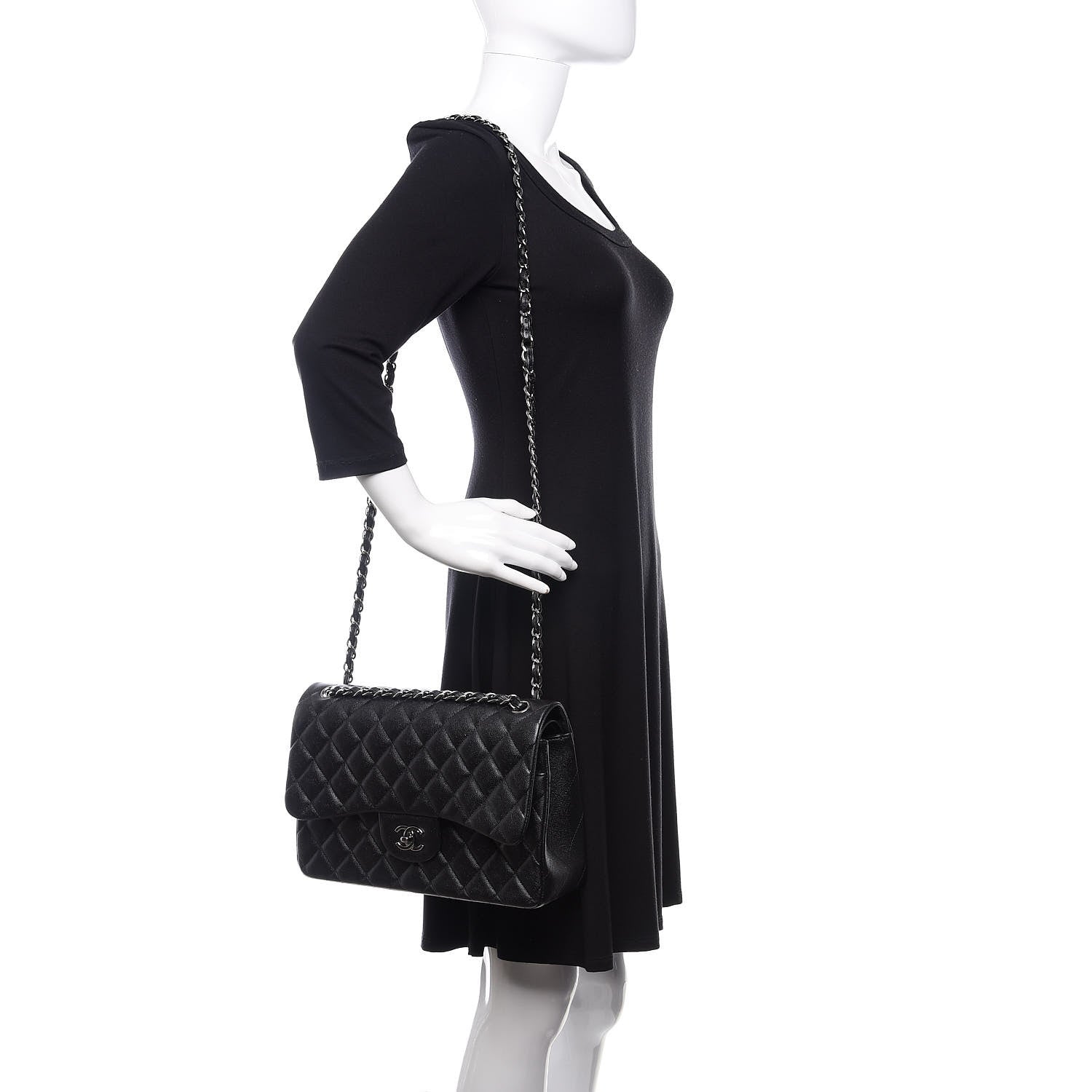 Chanel Iridescent Caviar Quilted Jumbo Double Flap Black 2 of 9