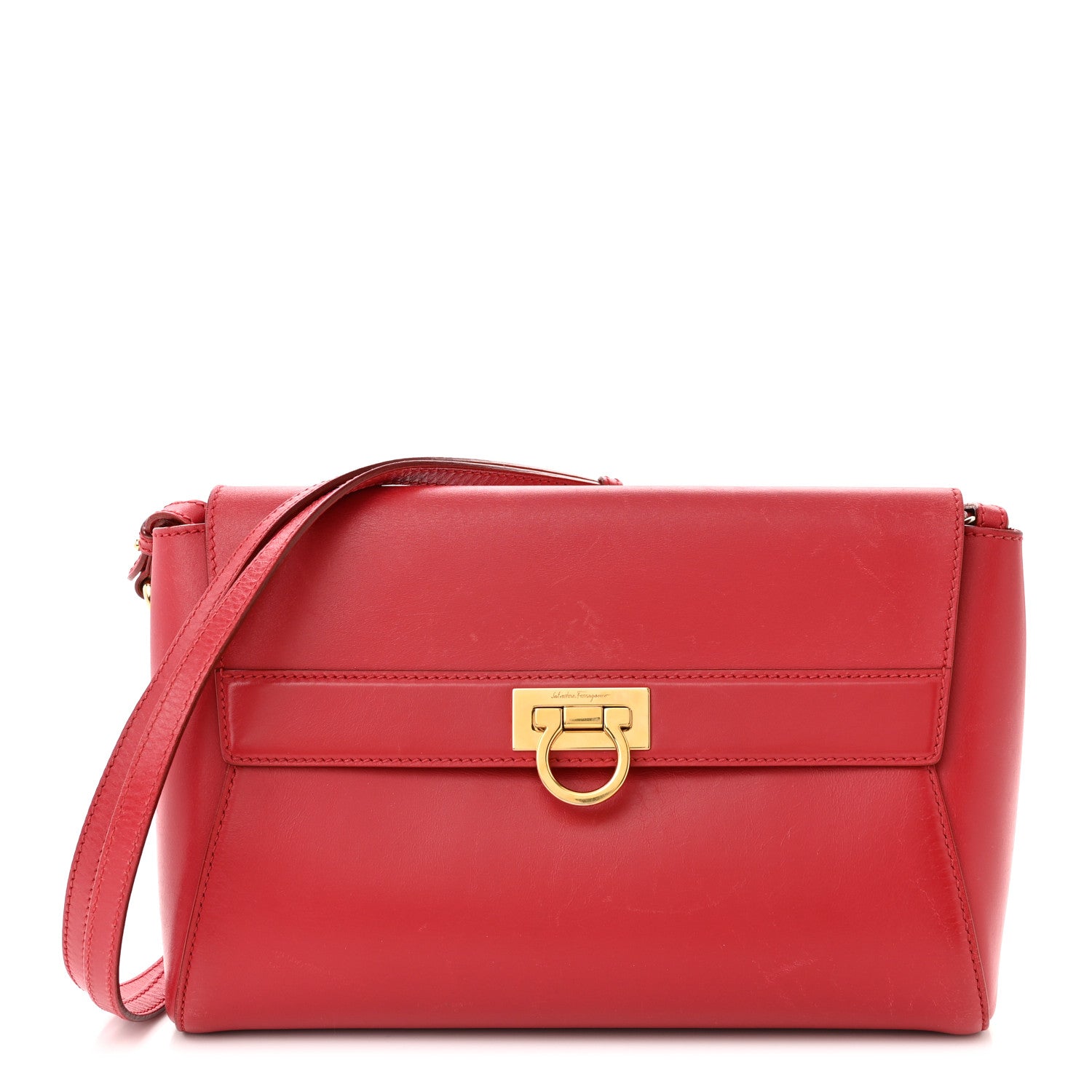 Salvatore Ferragamo Calfskin Abbey Crossbody Shoulder Bag Red 1 of 17
