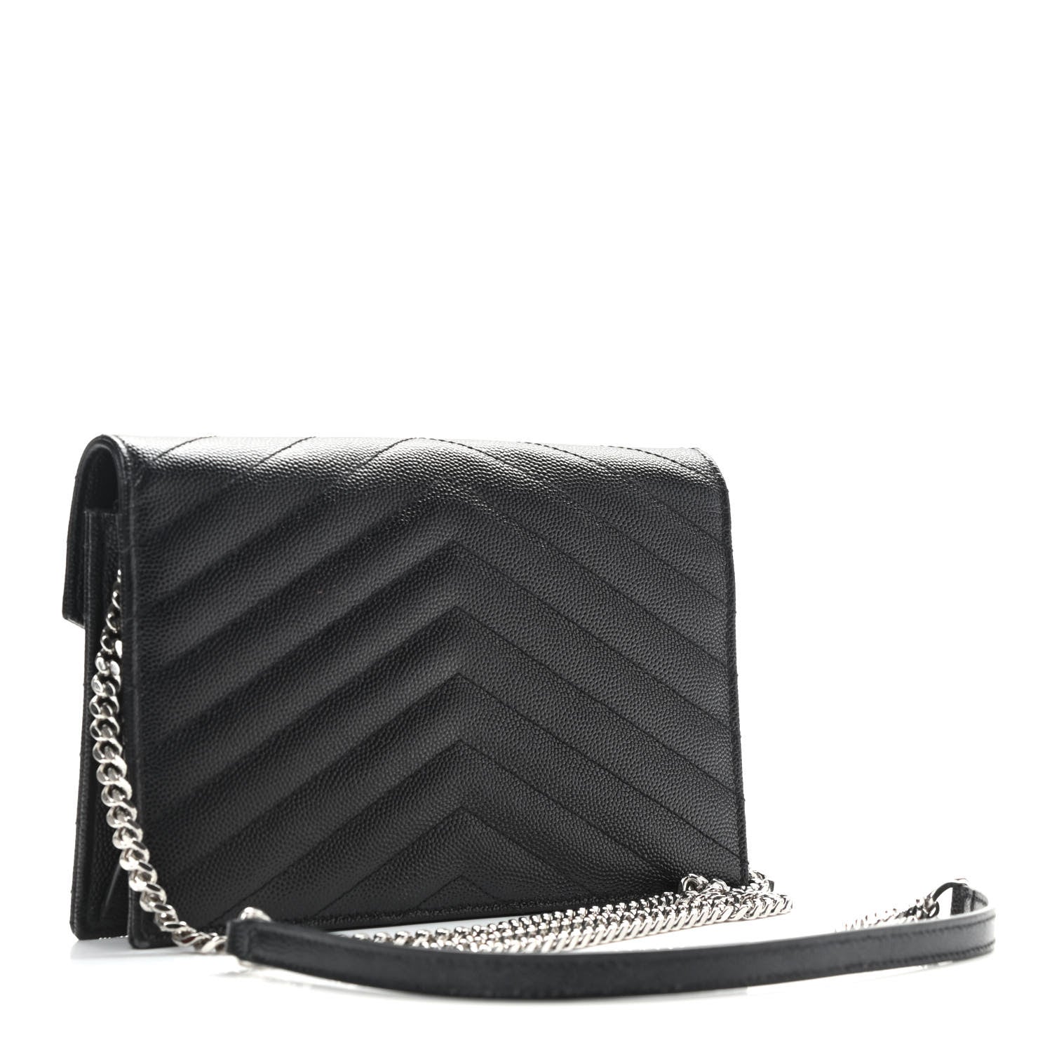 Saint Laurent Grain De Poudre Matelasse Chevron Monogram Envelope Chain Wallet Black 3 of 10