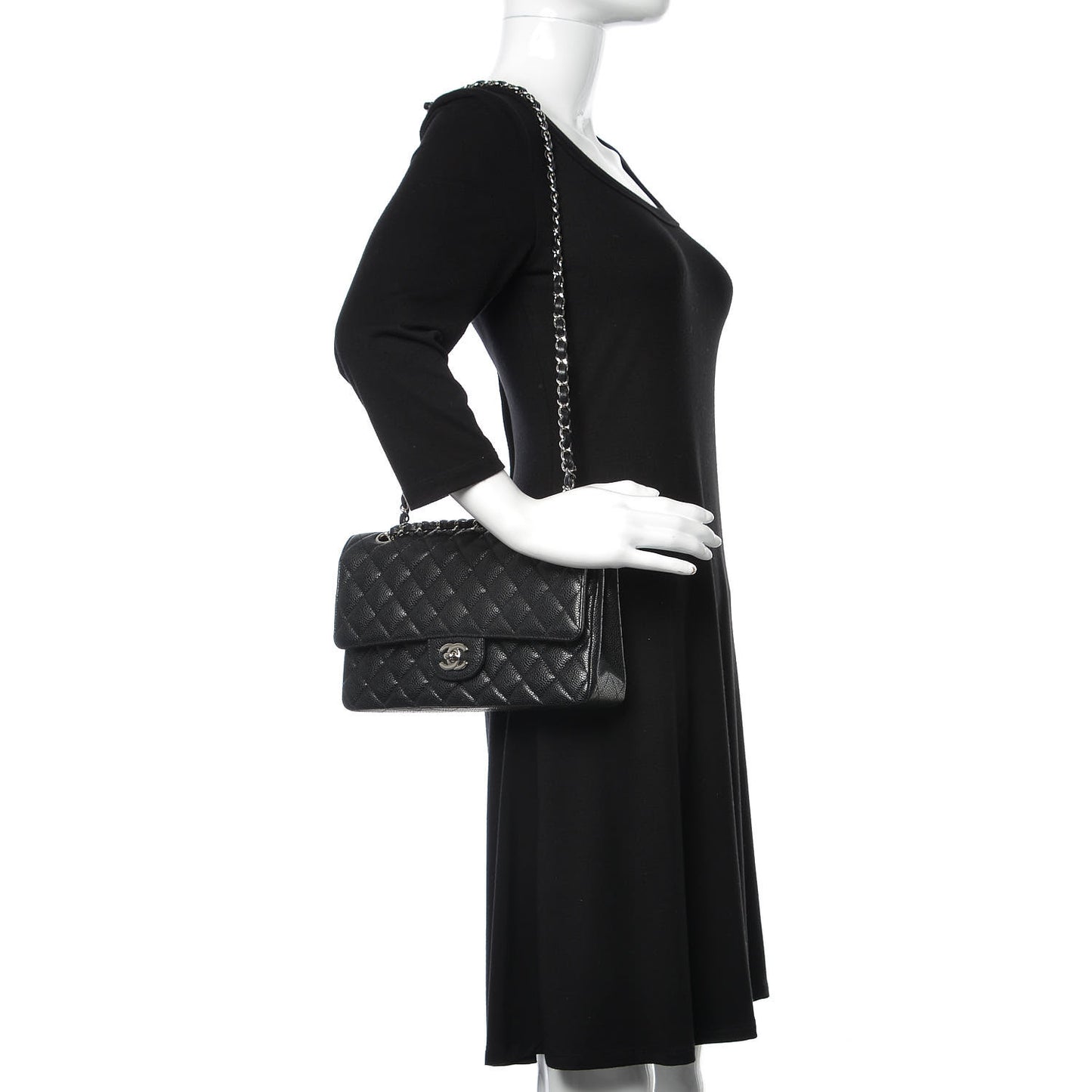 Caviar Quilted Medium Double Flap Black